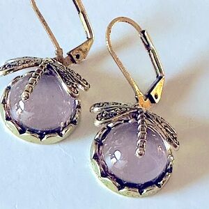 NWT Vintage Metal Dragonfly Earrings/Multicolour Moon Stone.